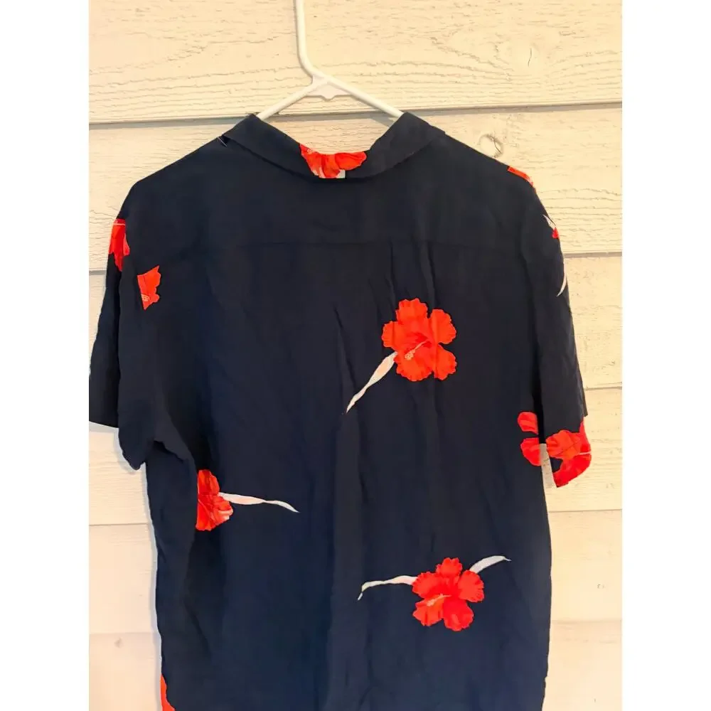 Banana Republic Navy Red Hibiscus Hawaiian Camp Shirt Men's M/L